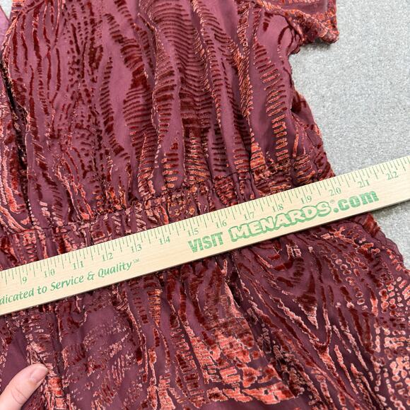 Anthropologie The Somerset Jumpsuit Velvet Burnout Edition Burgundy 2X Flowy - Picture 13 of 16